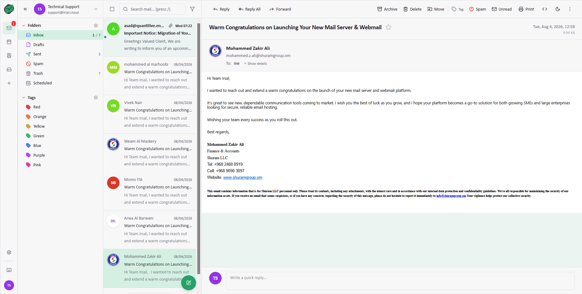 Irsal Webmail Interface